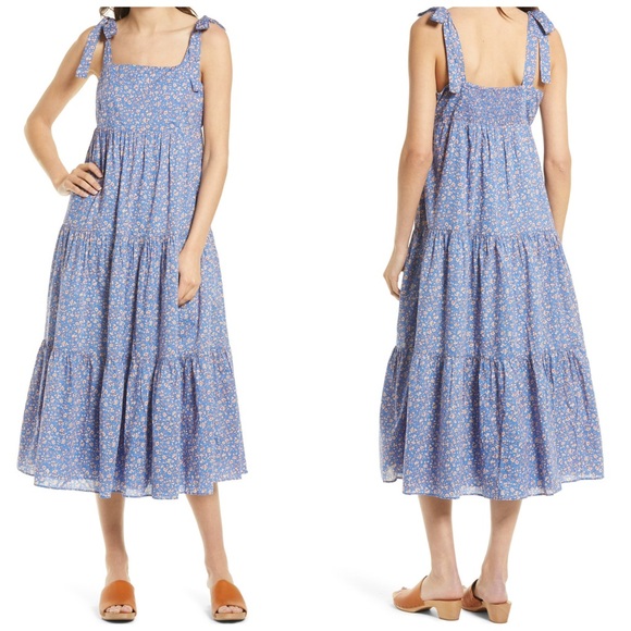 MADEWELL XL Tie Strap Tiered Midi Dress • Summer Vines Romantic Ditsy Floral - Picture 11 of 13